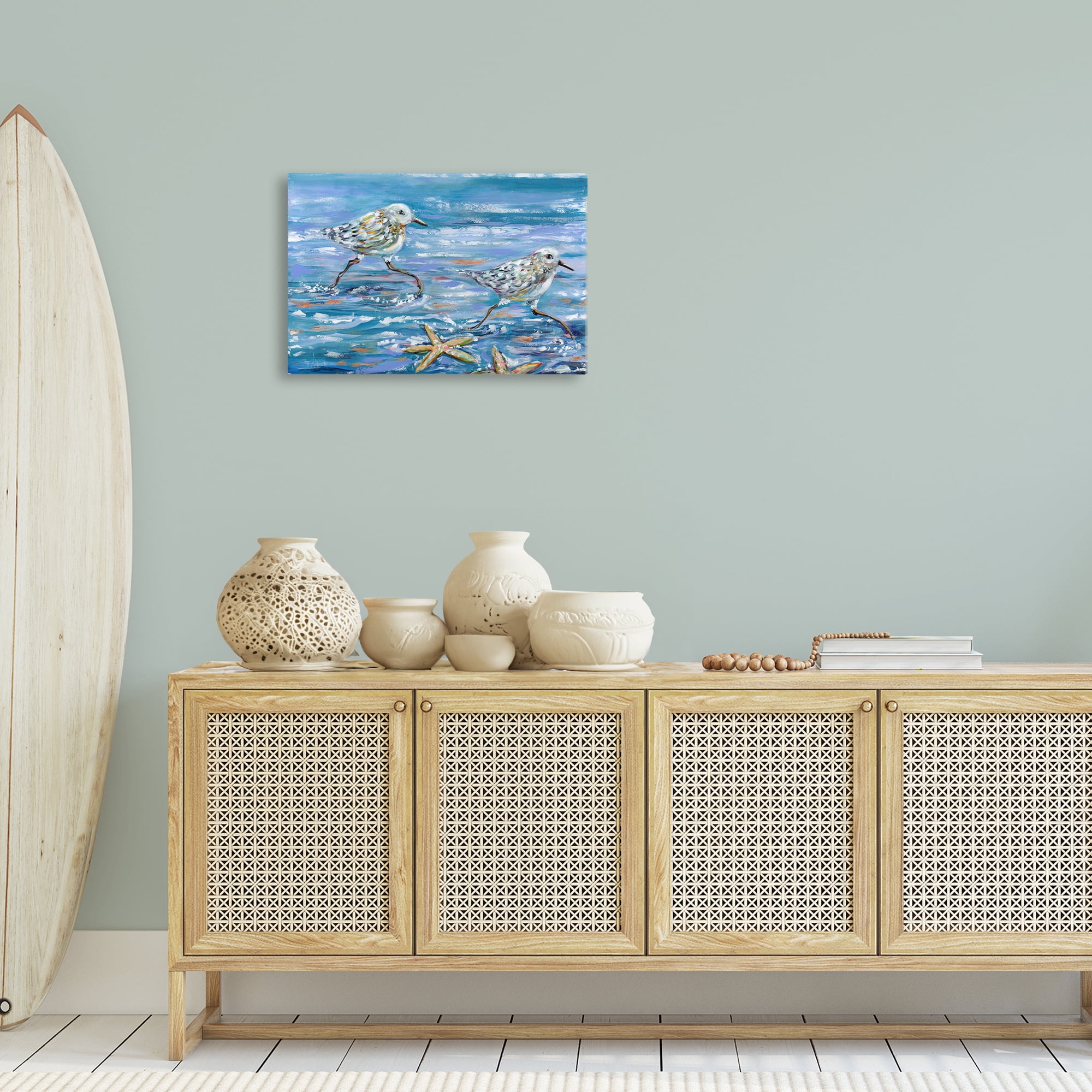 Stupell Industries Running Sea Sandpipers Coastal Painting Gallery Wrapped Canvas Art Print Wall Art, 24 x 16