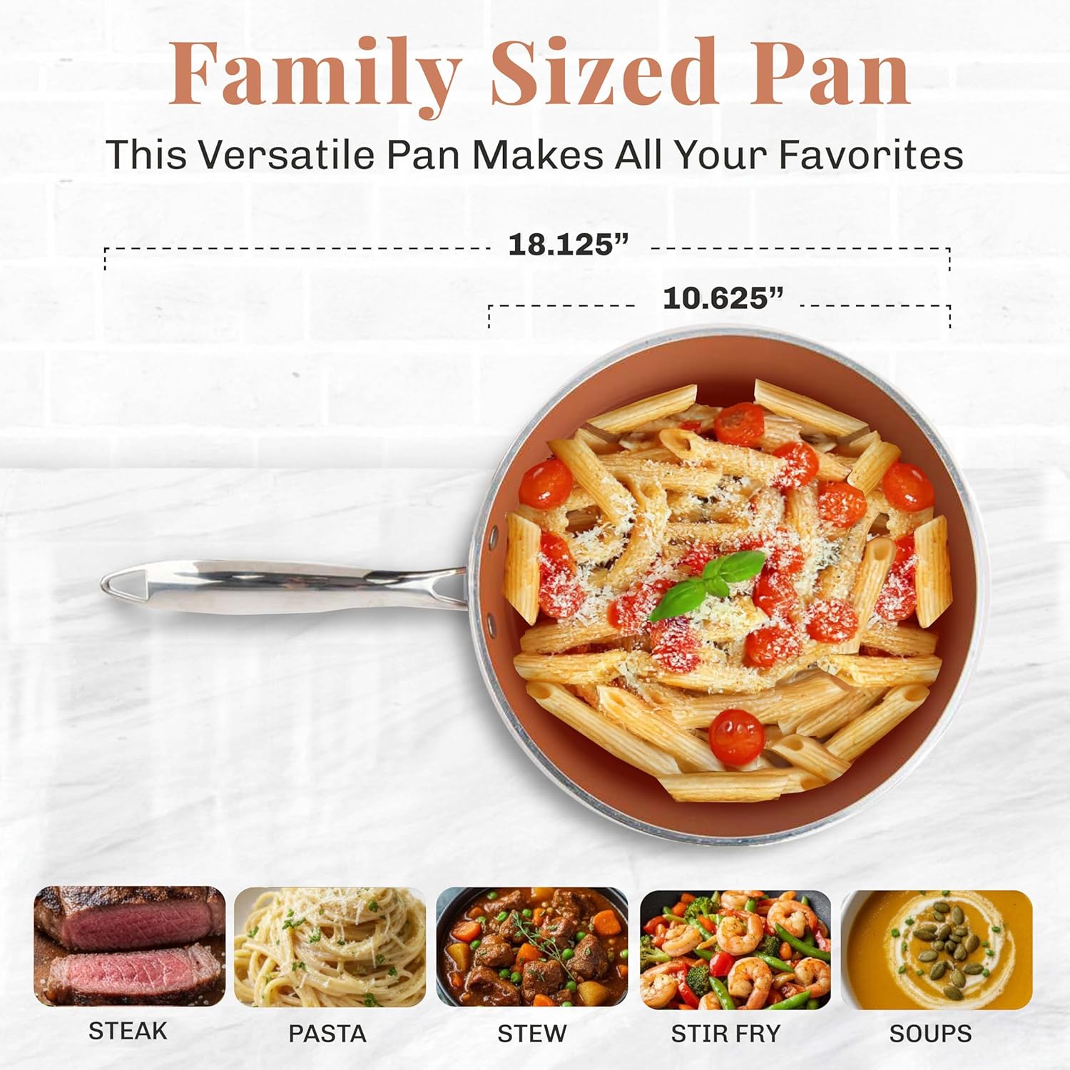 Gotham Steel Hammered 4 Quart Ceramic Frying Pan Non Stick with Lid, Nonstick Sauce Pan, Jumbo Cooker Cooking Pan Sauté Pan, Ceramic Family Pan, Frying Pans Nonstick with Lid, Copper