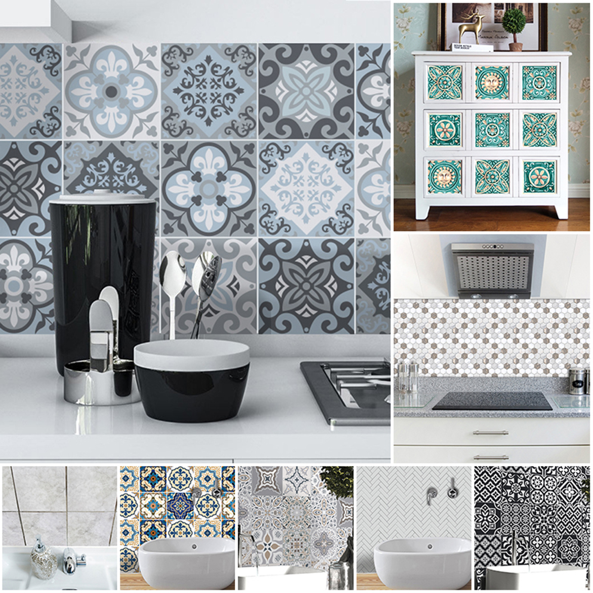 10Pcs Mosaic Self Adhesive Wall Tile Sticker Vinyl Bathroom/Kitchen Home  Decoration - Walmart.com