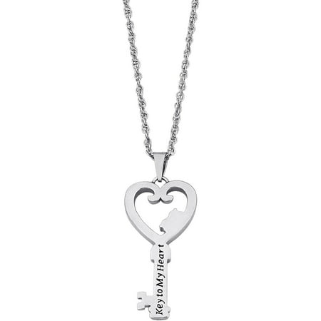 Personalized Couples Name & Birthstone Heart Key Diamond Accent Necklace