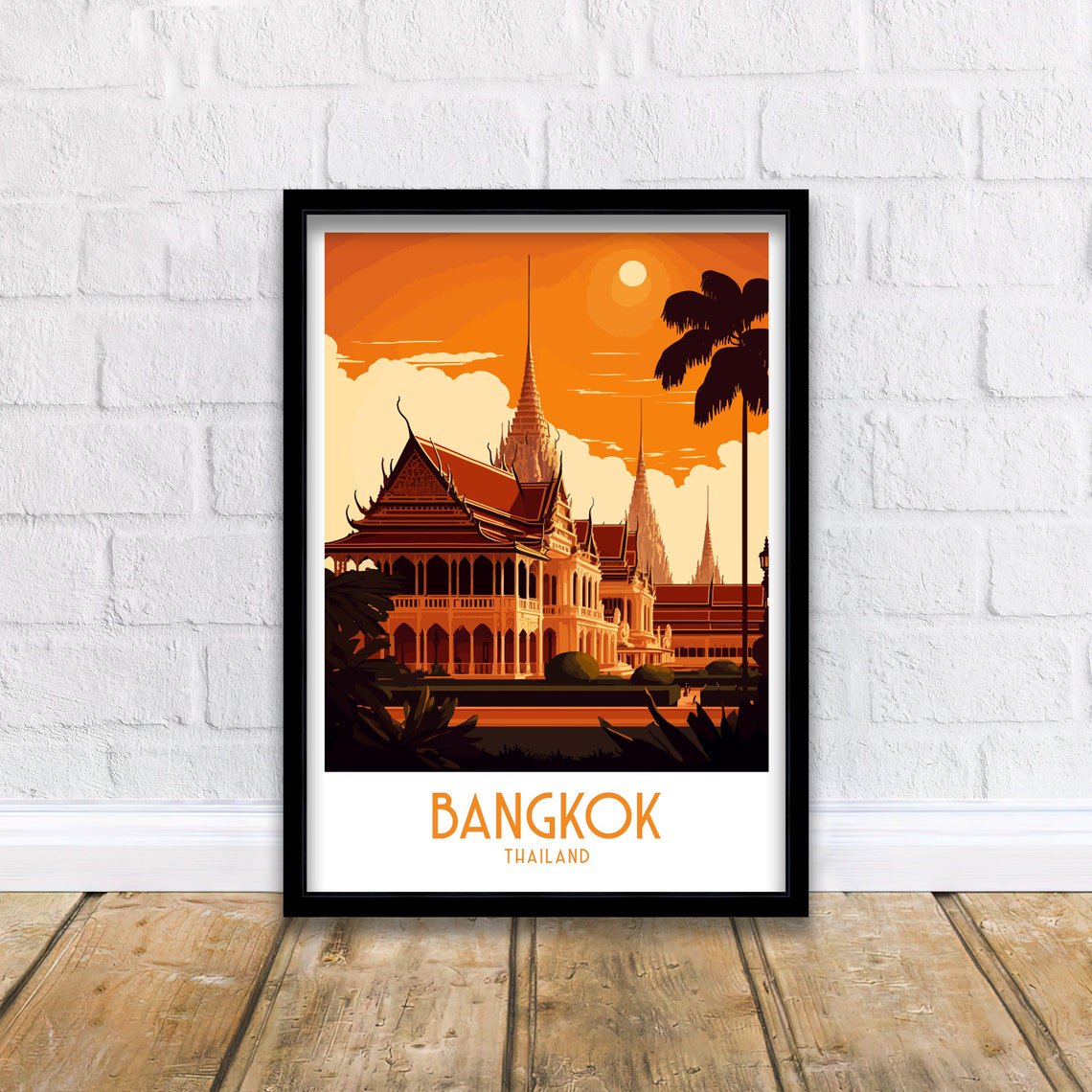 Bangkok Travel Poster, Thailand Cityscape Art Print, Poster Only