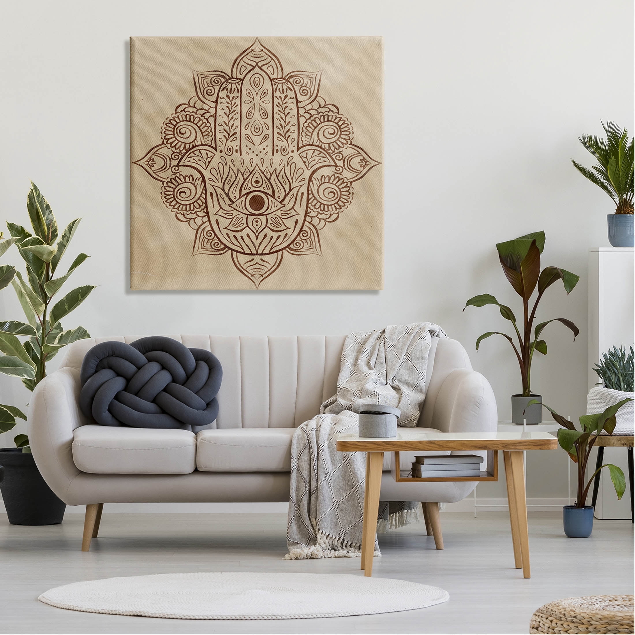 Detailed Botanical Hamsa Symbol Religious Graphic Art Gallery Wrapped Canvas Print Wall Art