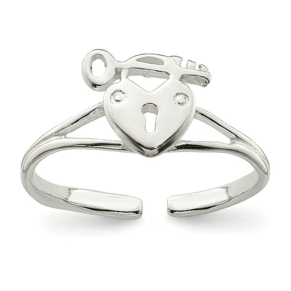 925 Sterling Silver Heart Lock Key Adjustable Toe Ring Open Midi
