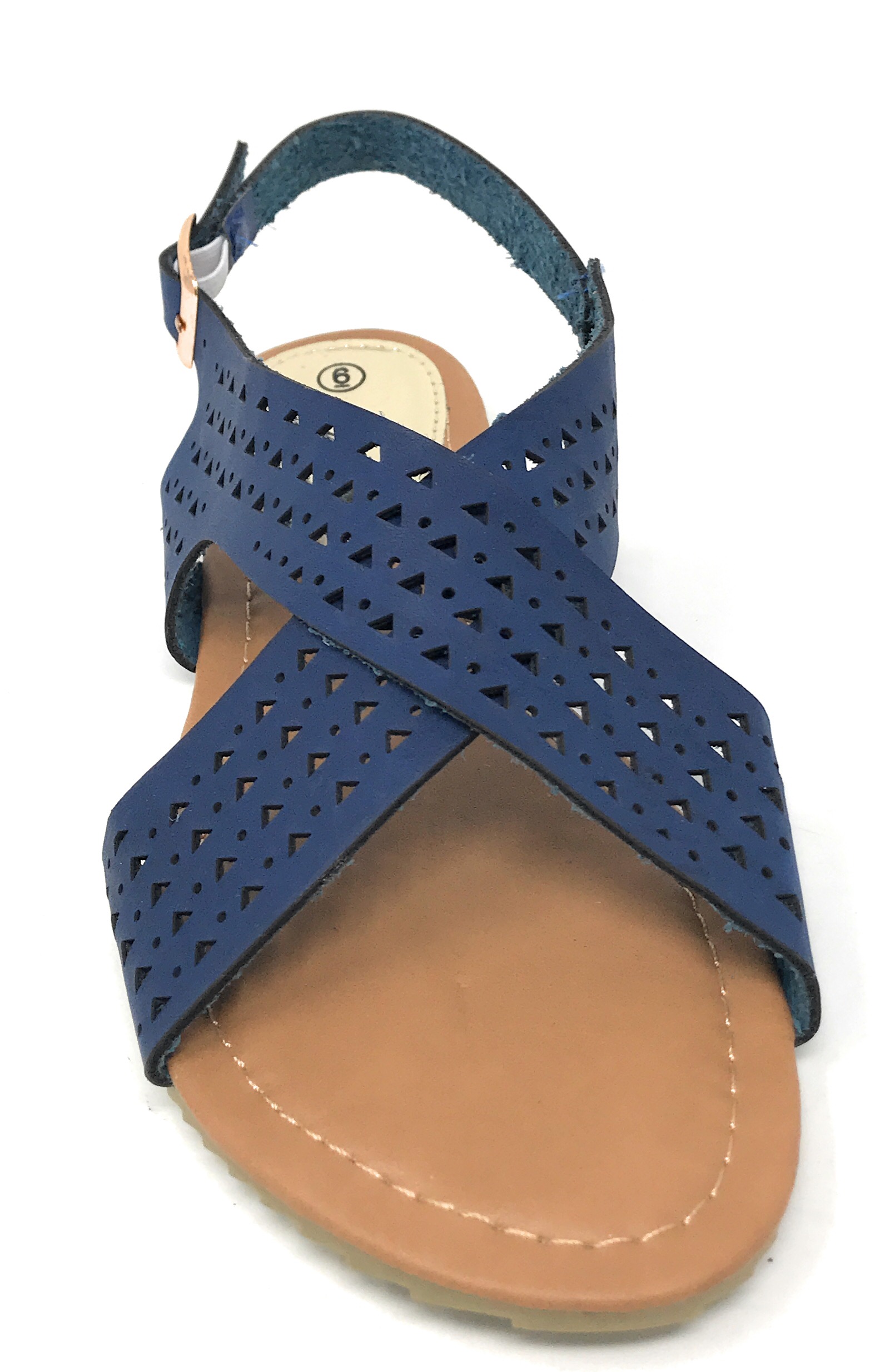 Victoria K Women's Perforated CrissCross Straps With Side Buckle Sandals