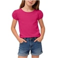 thumbnail image 2 of Roncen Girls Puff Short Sleeve Shirts Summer Ribbed Knit Crewneck T Shirt Tops Tee Blouse, 2 of 9