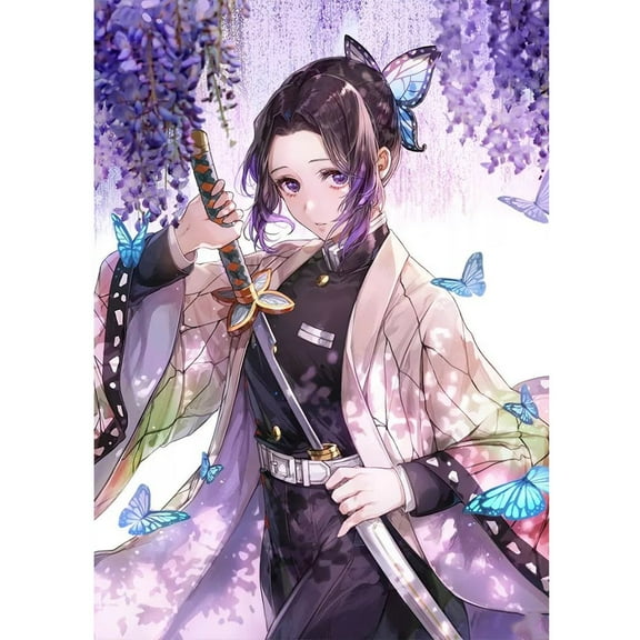 Diamond Painting Set DIY 5D Round Diamond Art Demon Slayer Gemstone Art Painting Set For Home Wall Decoration Gift (12x16 inch)