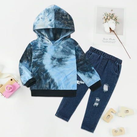 

ESHOO 6M-5T Toddler Boys Casual Back to School Outfits Hooded Sweatshirts + Denim Pants Set Little Boys Tracksuits Clothes