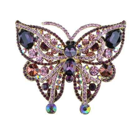 Vintage Inspired Amethyst Crystal Rhinestone Large Moth Butterfly Pin Brooch