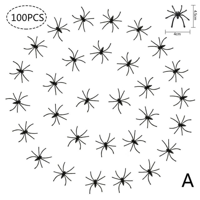 100PCS Small Plastic Spiders - FAKE SPIDER PARTY FAVOR P6M7 S8B6 DECORATION B7J6