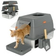thumbnail image 1 of PawHut Bac à Litière pour Chat en Acier Inoxydable 80 L TG avec Couvercle, Entrée Avant/top, 1 of 10