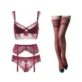 thumbnail image 1 of Varsbaby-Conjunto de lencería con aros de encaje floral, lencería sexy con realce, sujetador, bragas, liga y medias, 4 unidades por lote, 1 of 5