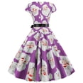 thumbnail image 4 of Pompotops Robe Vintage de Soirée à Manches Courtes Col Rond avec Bandage et Fermeture Éclair pour Femmes, Imprimé Rétro de Noël, 4 of 5