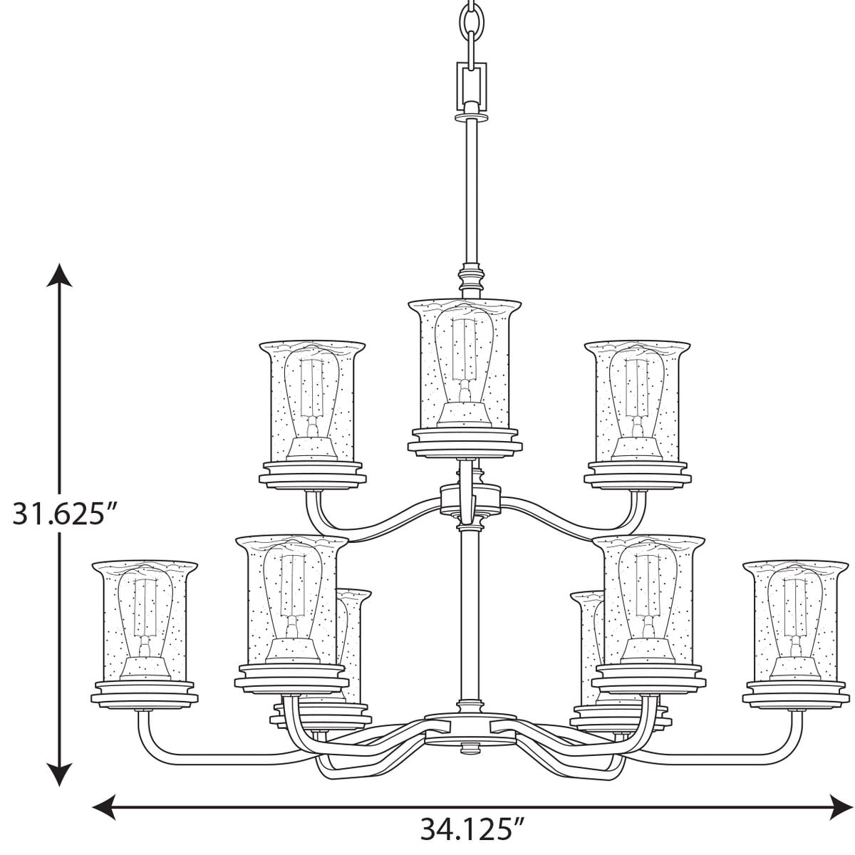 Winslett Collection Nine-Light Brushed Nickel Clear Seeded Glass Coastal Chandelier Light