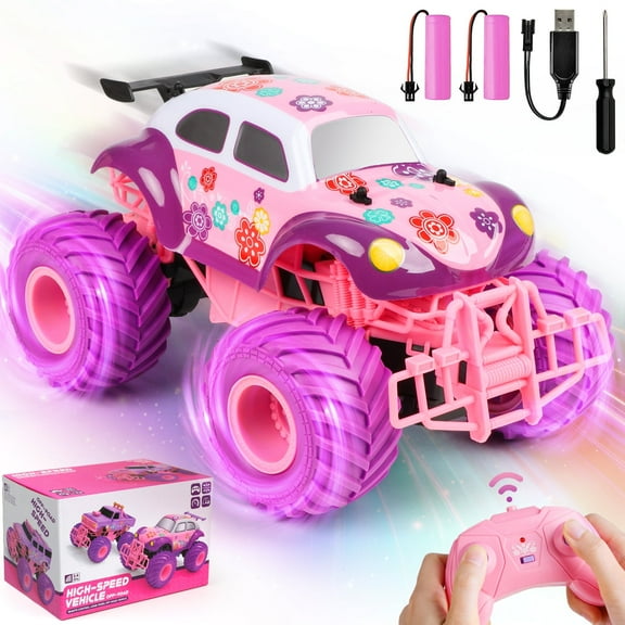 Beefunni Pink RC Car for Girls, 4WD Off-Road Remote Control Truck with 2.4GHz, Rechargeable Battery, All-Terrain RC Jeep Toy for Kids Ages 4-7, Birthday Gift for Girls
