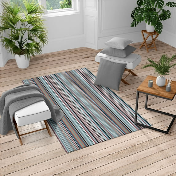 Striped Turkish Area Rug, Blue Purple Teal Aqua Lavender Colored Vertical Stripes Geometric Abstract Vintage, Carpet for Living Room Decor with Distressed Look, 5.2' X 7.6', Pale Blue, by Ambesonne
