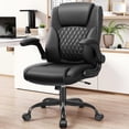 thumbnail image 3 of COOLHUT PU Leather Ergonomic Office Chair, Mid Back Home Computer Chair with Flip-up Armrest, Adjustable Height & Back Support, 360° Swivel Gaming Chair with Wheels & Rocking Function, Space Saving, 3 of 10