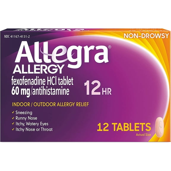 Allegra Allergy 12Hr Relief Fexofenadine 60mg, Antihistamine, 12ct, 2-Pack