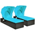 thumbnail image 2 of Costway 2PCS Patio Rattan Lounge Chair Chaise Cushioned Top Canopy Adjustable Turquoise, 2 of 10