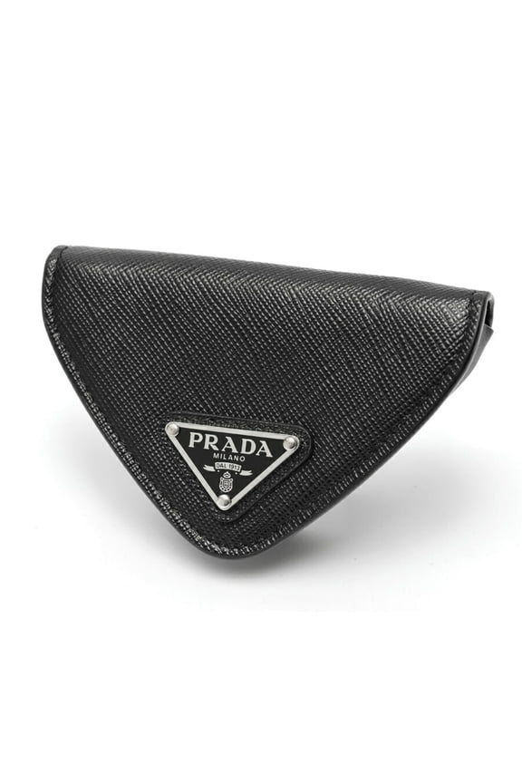Pre-Owned Prada Triangle Coin Case 2MM004 in Saffiano Leather, Black