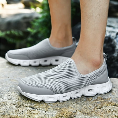 

Men Solid Color Mesh Breathable Slip On Low Top Flat Casual Sneakers Grey 8.5