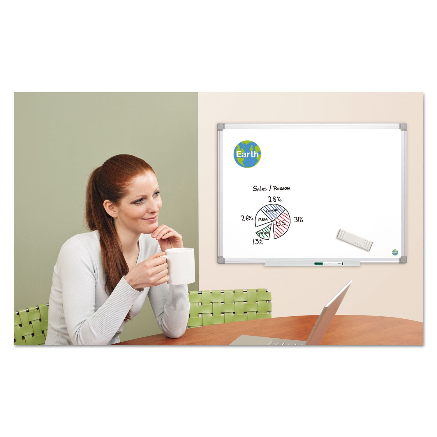 MasterVision CR0620030 Earth Silver 36 in. x 24 in. Easy Clean Magnetic Dry Erase Boards - White Surface/Satin Aluminum Frame