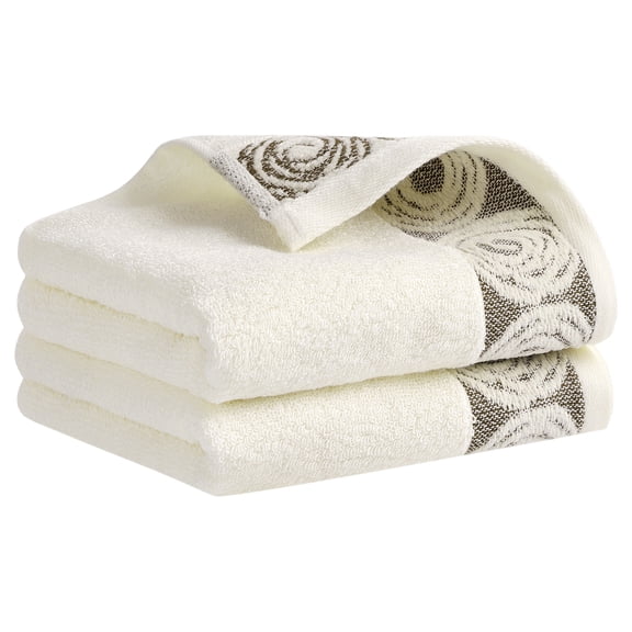 REGALWOVEN Striped Hand Towels, Cotton Soft Absorbent Bathroom Towel Multipurpose Use for Hand Drying and Face Washing Light Brown 2-Piece