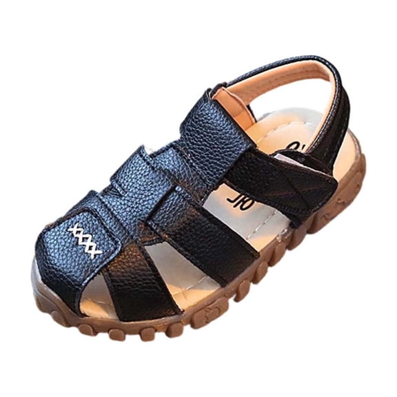 Xfvqtps Kids Boys Girls Fisherman Sandals Closed Toe Hook and Loop Soft Sole Leather Flats Shoes