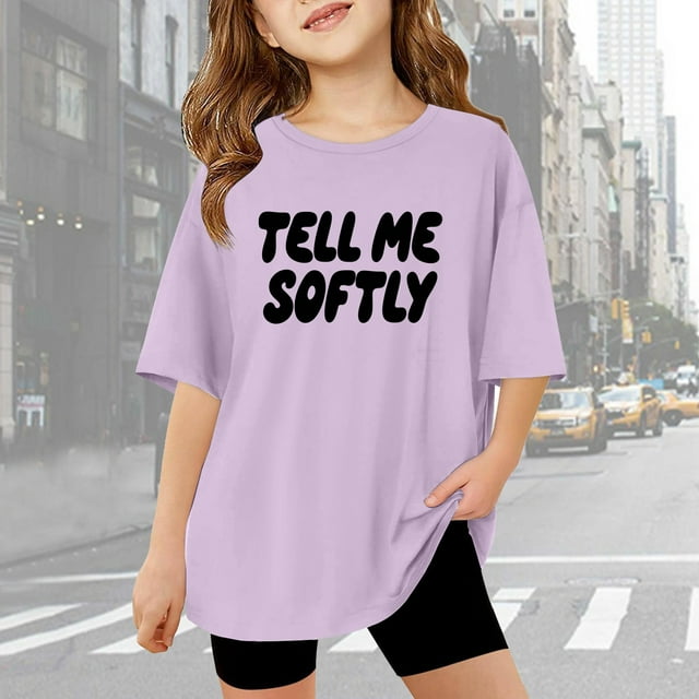 Stylish Graphic Letter Print Girls Short Sleeve Tees For Everyday Casual Wear Lightweight Comfortable Daily Tops