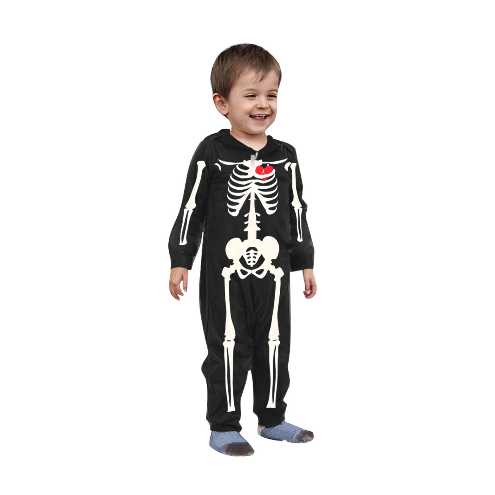 Meichang Matching Halloween Pajamas for Family Halloween Skeleton Print One-Piece Onesies Hooded Zipper Front PJs Jumpsuit Loungewear Romper for Baby