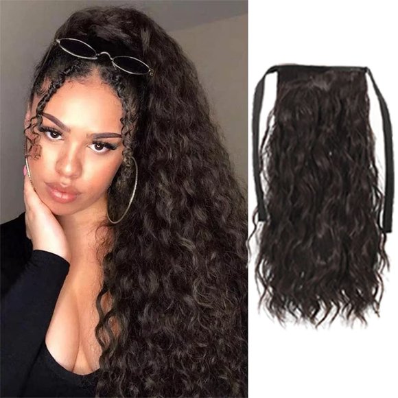 PARAHAIR Dark Brown Short Curly Wavy 100g Clip in Ponytail Extension Ponytail Extension for Girls Women, Natural Hairpiece Clip On Ban Curly Wavy Ponytail (#2 Dark Brown)