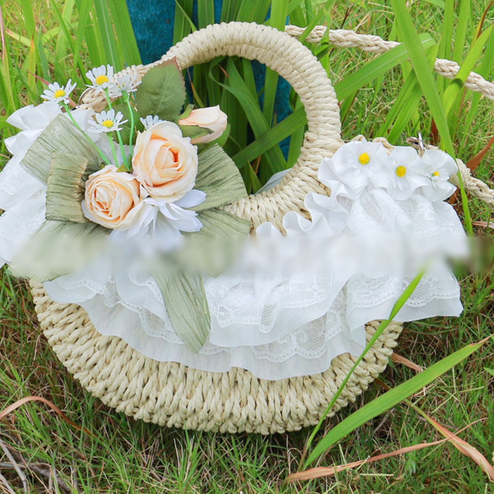 Lace Trim Flower Bonnet Hat For Cocktail Party Cosplay Costume Straw Sun Hat for Vacation Picnics and Formal Occasion