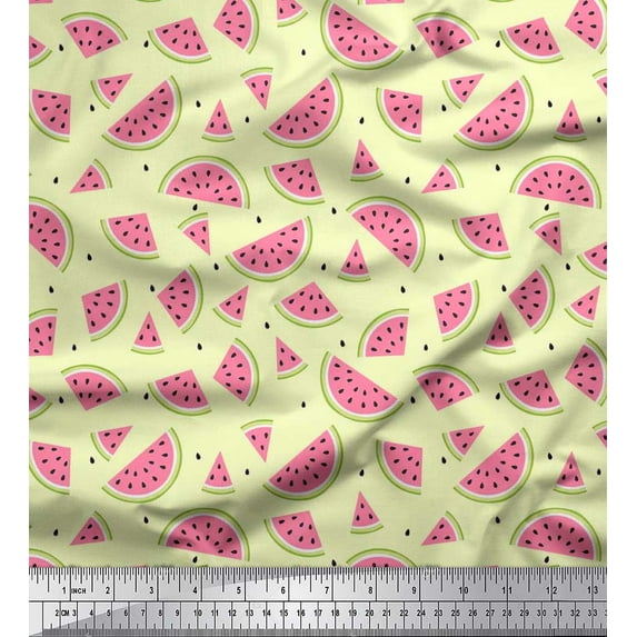 Soimoi Velvet Fabric Seeds & Watermelon Fruits Print Fabric by The Yard 58 Inch Wide