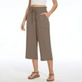 thumbnail image 4 of Annhoo Womens Cropped Pants Summer Ruffle Straight Wide Leg Elastic Waisted Drawstring Casual Trousers with Pockets, 4 of 8