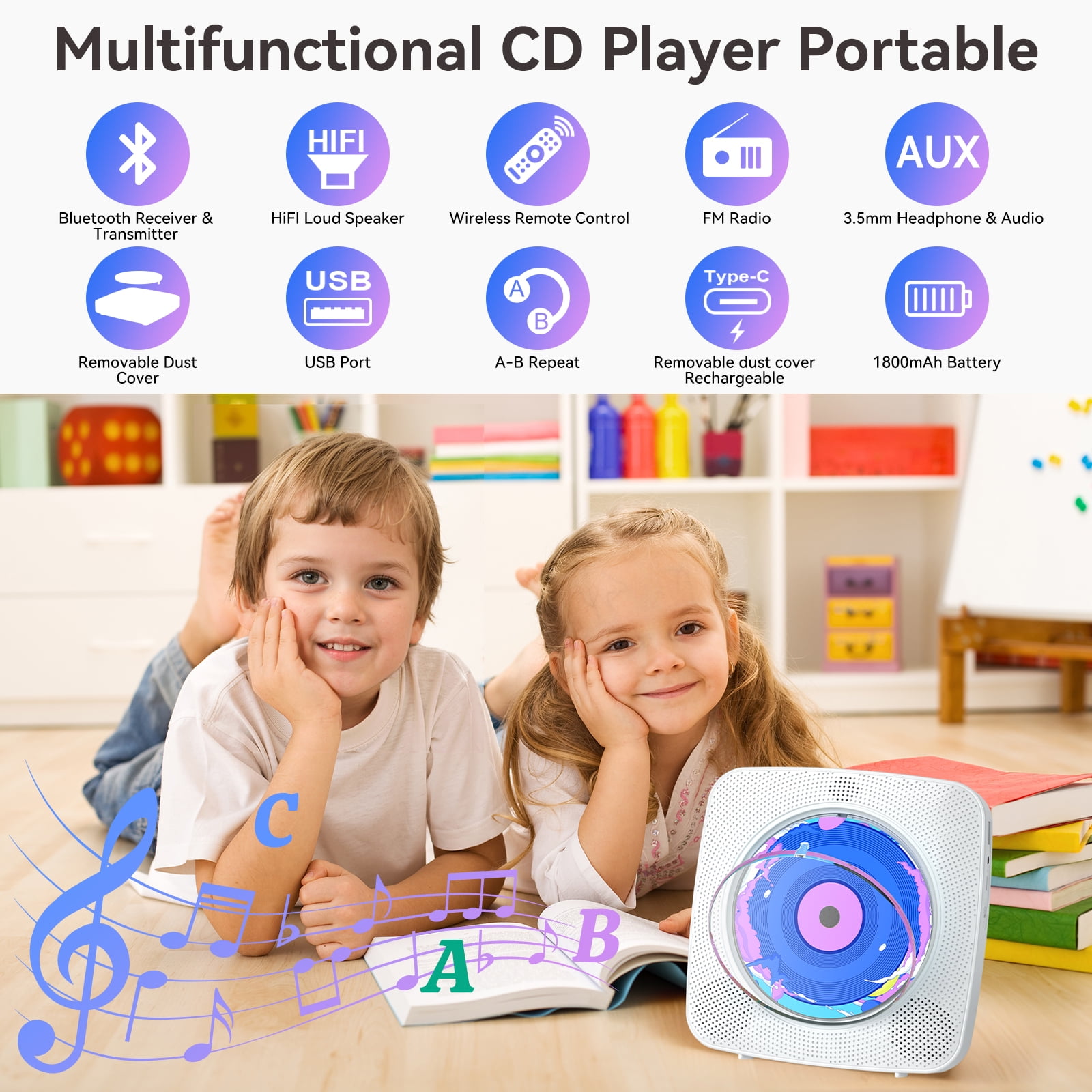 Gueray Portable CD Player with Bluetooth, Desktop CD Music Players for Home