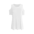 thumbnail image 4 of Wang6 Plus Size Cold Shoulders T Shirts for Women Summer Loose Fit Short Sleeve Tops Causal Crew Neck Solid Tees 0629LiWhite XL, 4 of 5