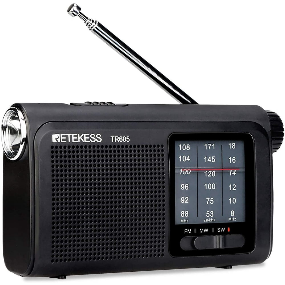 Retekess TR605 AM FM Portable Radio, Flashlight Shortwave Radio(Black