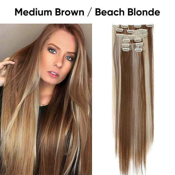 Namzi Long Hair Extensions 55cm/22in Medium Brown / Beach Blonde - 1 Pcs Matte High-Temperature Fiber Hair Extensions, Perfect for Ideal for Women's Hairstyle Enhancement