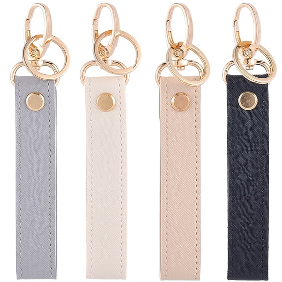 1 Box 4Pcs Leather Wristlet Keychain PU Key Chains Bulk Cute White Black 15cm Long Bar Lanyard Strap Holder Imitation Leather Keyring