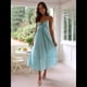 thumbnail image 5 of Vestido de Verano con Cuello en V para Mujer, A Rayas, Estilo Bohemio, para Playa, con Tirantes Finos y Lazo en la Espalda. Verde XL, 5 of 10