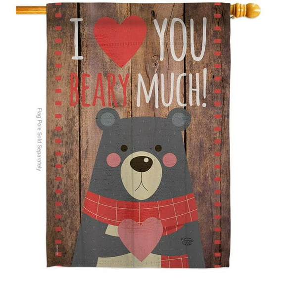Ornament Collection H191093-BO I Love You Beary Much Springtime Valentine Double-Sided Garden Decorative House Flag, Multi Color