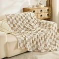 thumbnail image 2 of EMME Checkered Blanket Throw Size - 50"*60" Beige Soft Fluffy Warm Throw Blankets for Couch, Sofa, Chair, Bed, Camping, Picnic, Travel Lightweight Bed Blanket, 2 of 5