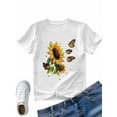 thumbnail image 4 of Women's T-Shirt Sunflower Retro Yellow Flower Butterfly Farm Short Sleeve Casual Tee Classic Crew Neck T Shirt for Women White, 5XL, 4 of 7