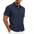 thumbnail image 2 of FRSASU Men's Casual Polo Shirt Summer Short Sleeve Vacation Button Down Beach Knit Stretchy Golf Shirts Navy, 2 of 7