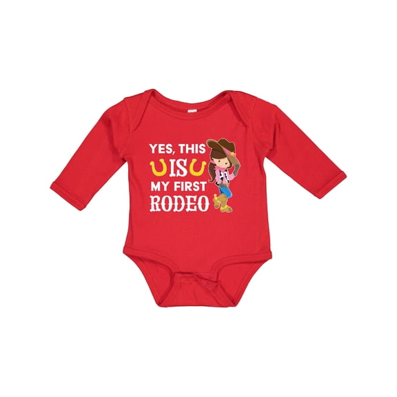 Inktastic Yes, this IS my First Rodeo- cowgirl in hat and boots Girls Long Sleeve Baby Bodysuit