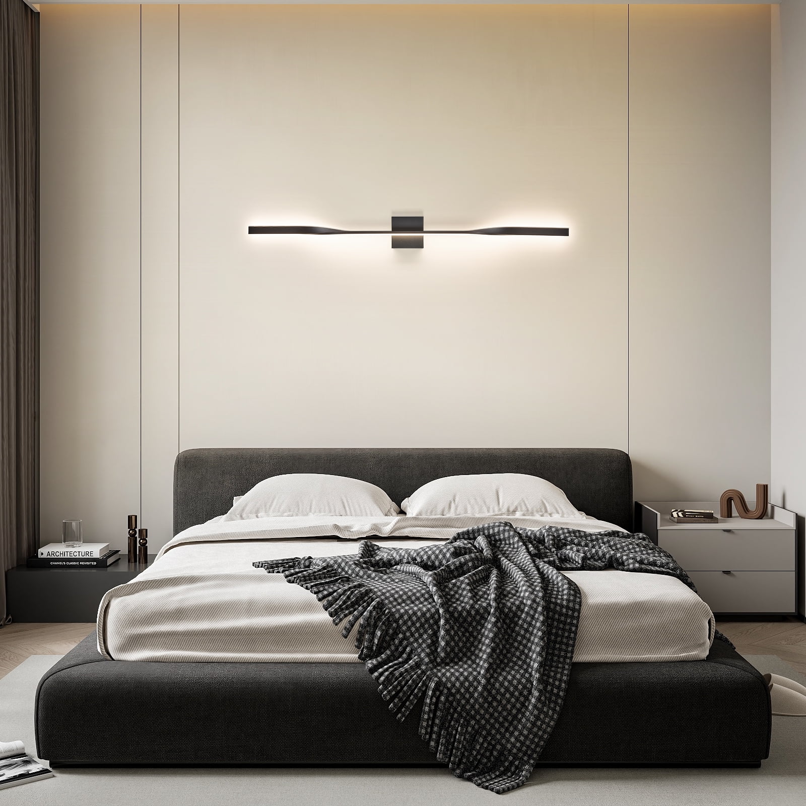48” Long Bathroom Vanity Light with Remote, Hardwired Black Wall Mount Lighting LED Wall Lamp Wall Light Fixture for Living Room Bedroom Entrance Foyer
