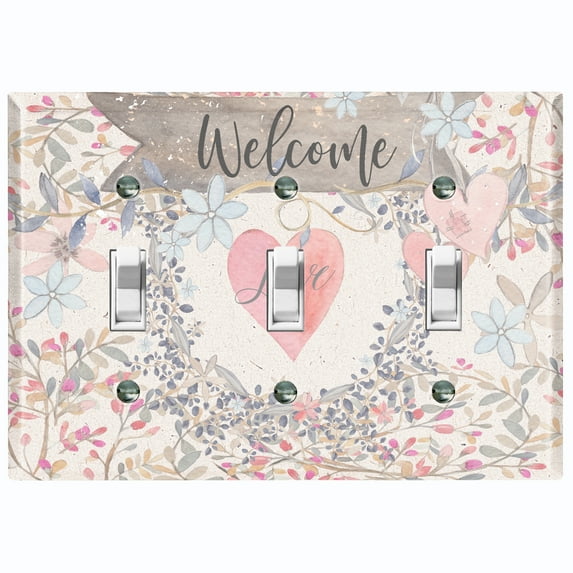 Metal Light Switch Plate Outlet Cover (Welcome Vine - Triple Toggle)