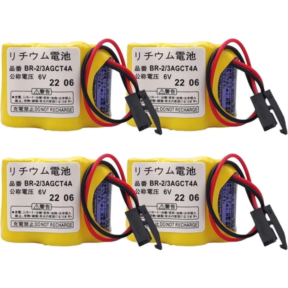 (Pack of 4 BR-2/3AGCT4A 6V 4400mAh Replacement Battery for Panasonic FANUC A98L-0031-0025 with Black Connector