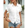 thumbnail image 5 of Women'S Formal Casual Cardigan Tops Lapel Cotton Embroidery Cap Sleeve Shirt White M, 5 of 8