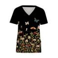 thumbnail image 4 of IROINNID Scrub Tops for Women Plus Size V-neck Tops Workwear Printed Uniform with Pockets,Black, 4 of 5