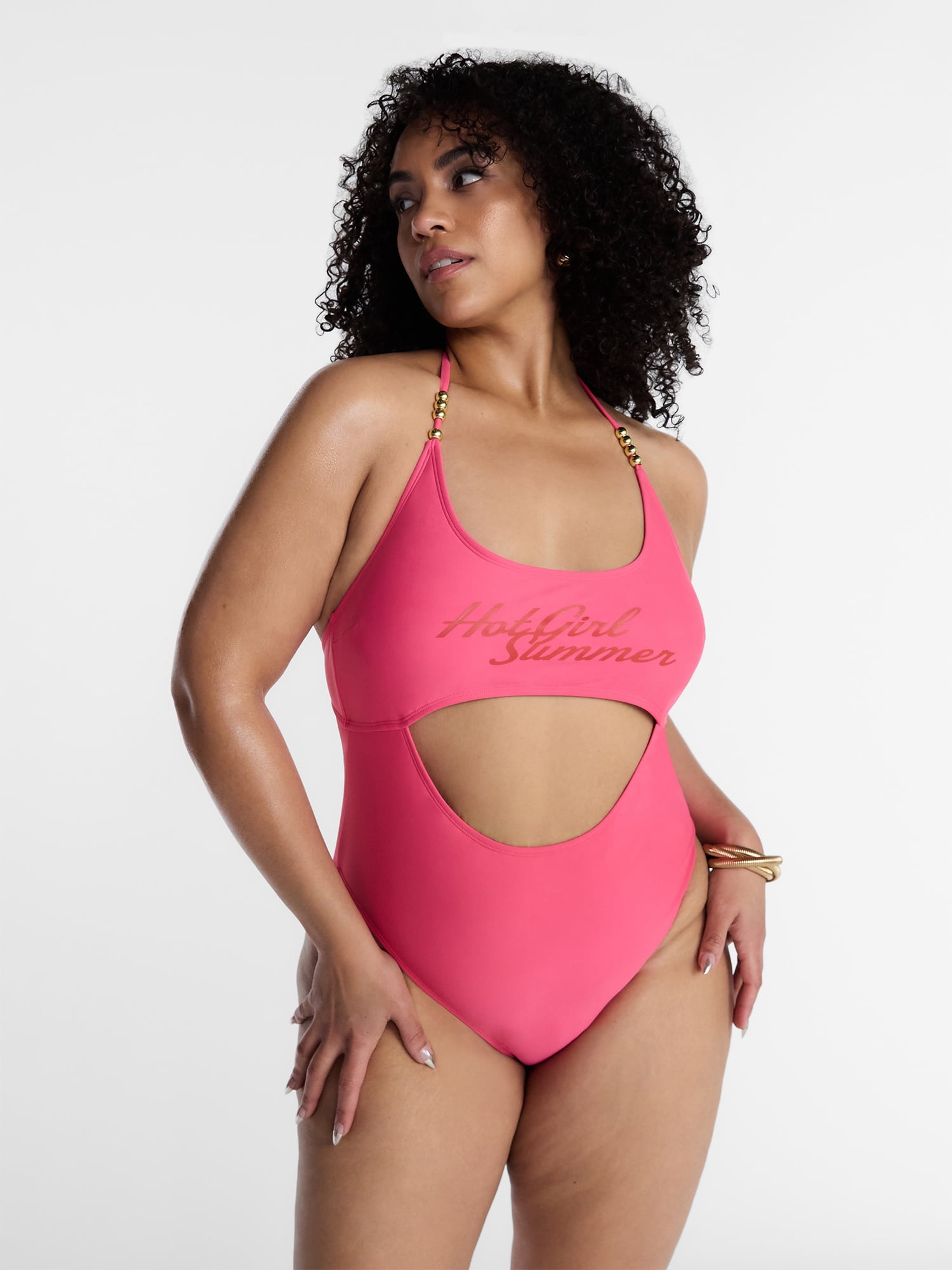 Hot Girl Summer by Megan Thee Stallion Women's and Women's Plus Hot Girl Summer Cutout One-Piece Swimsuit, Sizes XS-3X